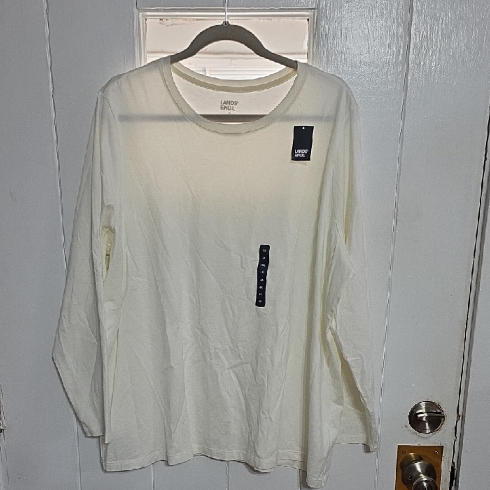 NWT Lands' End Women's Long Sleeve T-Shirt Creamy‎ Ivory Supima Crew Neck Sz 2X